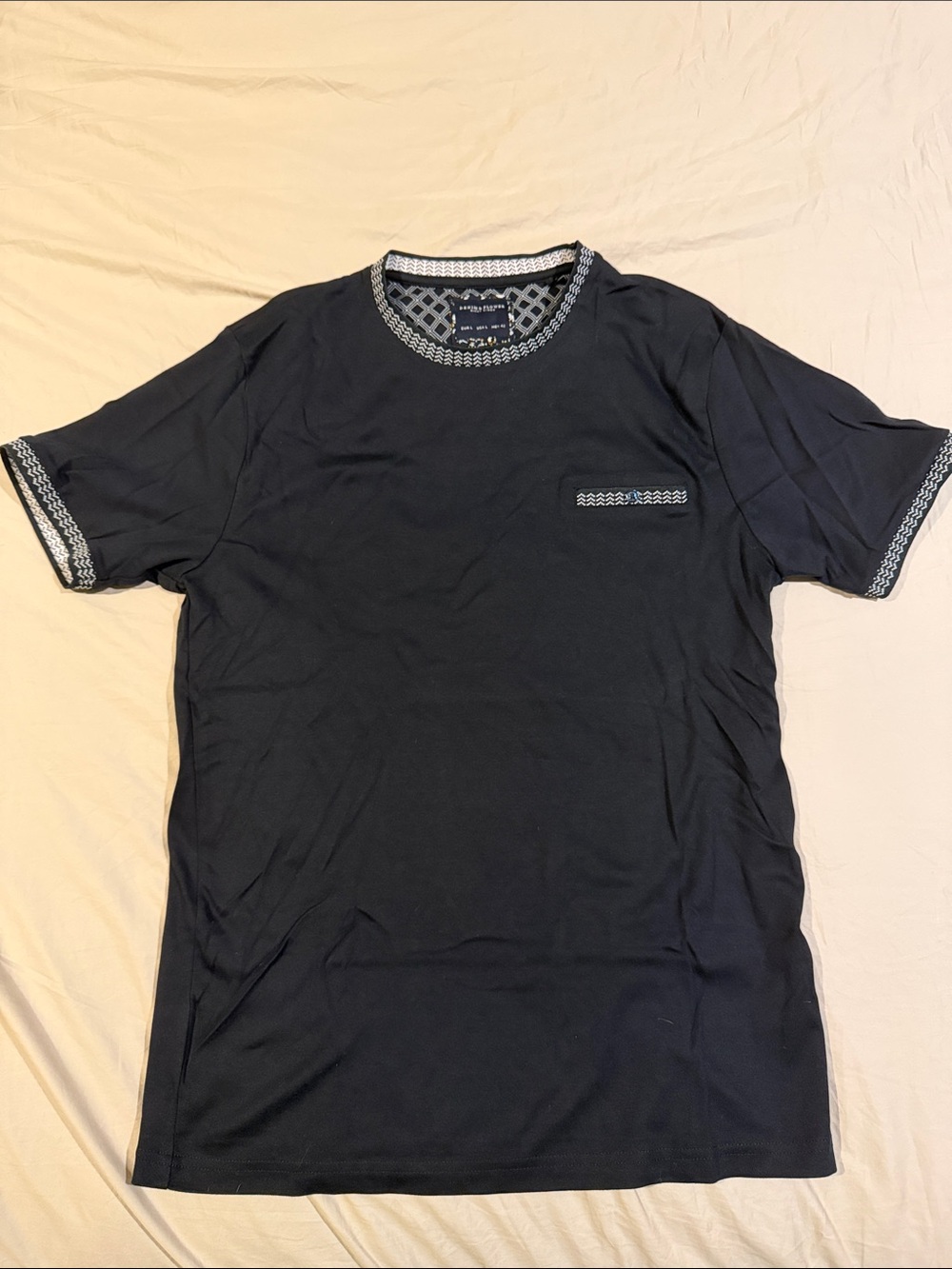 Denim & Flower Navy Short Sleeve Tee with Geometric Trim